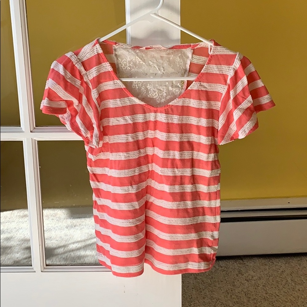 Coral and white striped top with bow in back